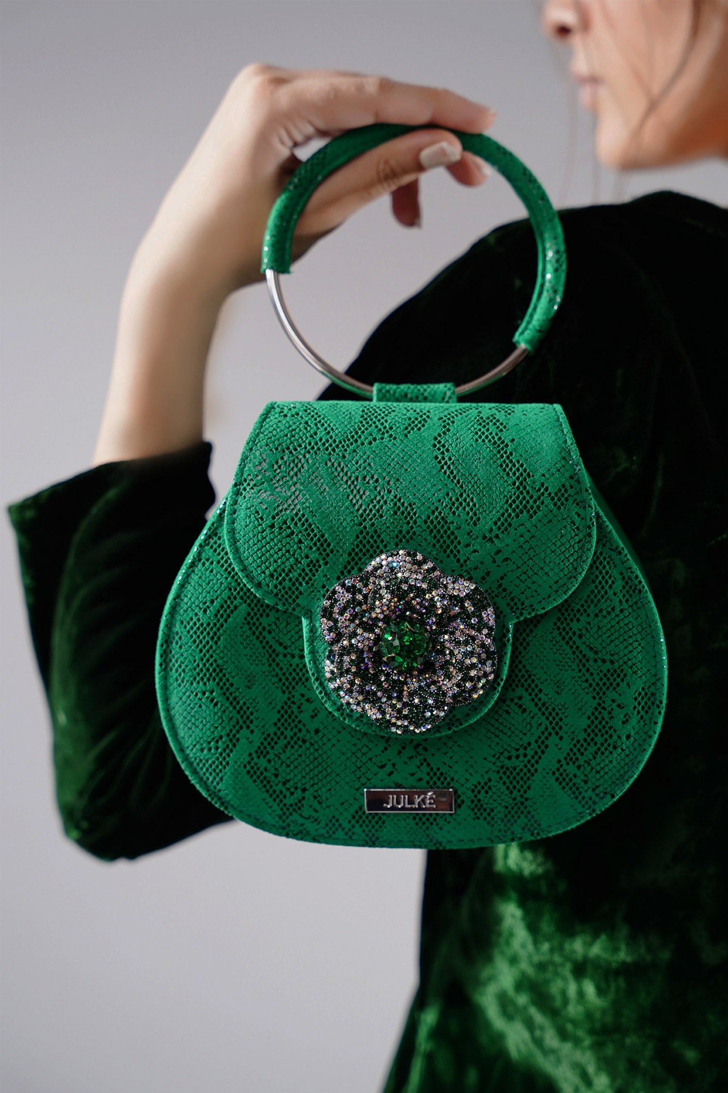 Ritz Womens Leather Bag In Green With Snake Print JULKE JULKE