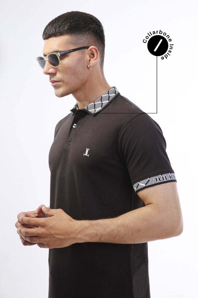 Mens polo shirt in black with collar bone by JULKE