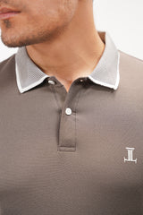 Mens polos shirt in grey colour with white contrast tipped sleeves and collar by JULKE