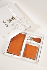 Gift set pack of 3 mens leather wallets  in tan colour small and long with matching key chain by JULKE