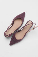 Womens leather kitten heels in purple plum colour with slingback and pointed toe by JULKE