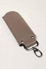 Leather key ring set in glossy grey brown colour with silver metal hook by JULKE