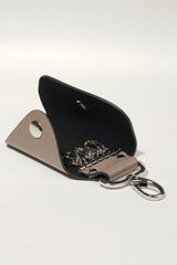 Leather key ring set in glossy grey brown colour with silver metal hook by JULKE