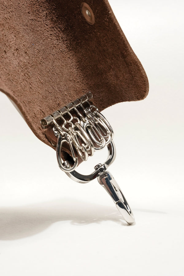 Leather key ring set in dark brown colour with silver metal hook by JULKE