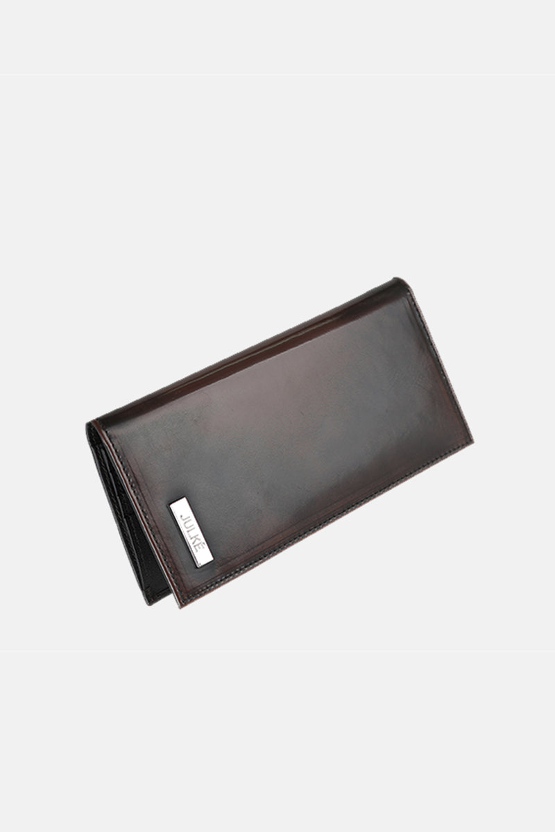 Mens original leather long wallet in brown colour with glossy two-tone finish by JULKE 