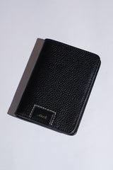 Mens leather bifold passport wallet in black colour with croc texture and contrast stitching by JULKE