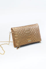 Womens leather shoulder bag clutch in bronze colour with quilting and gold metal chain by JULKE