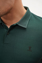 Mens summer polo shirt in dark green colour with collar and sleeves tipping by JULKE