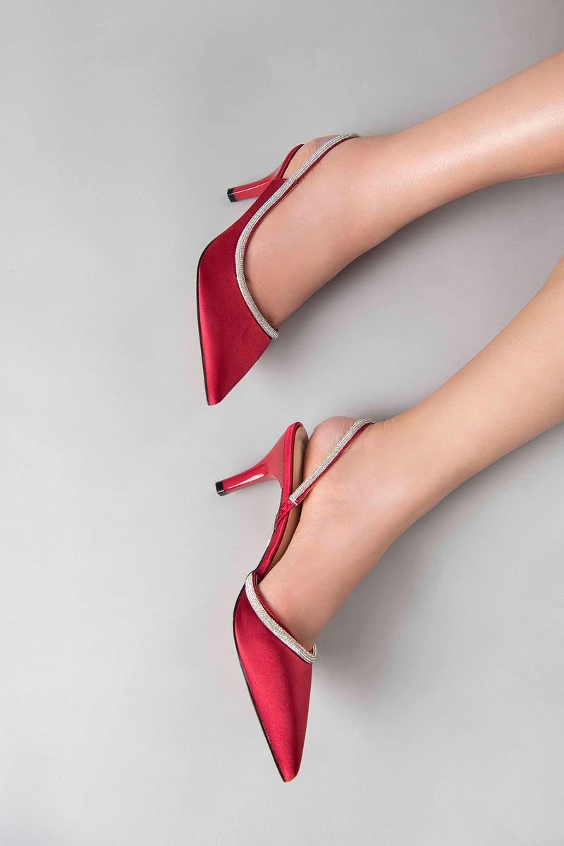 Chic / Beautiful Burgundy Pearl Wedding Shoes 2023 8 cm Stiletto Heels  Pointed Toe Wedding Pumps High Heels